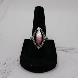 Vintage Mother of Pearl in Sterling Silver Surrounded by Marcasite Sz 7